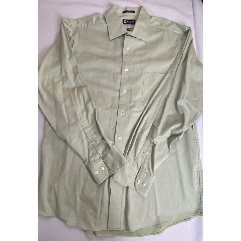 Chaps-Mens-Green Solid Long Sleeve Button Down Shirt Size L